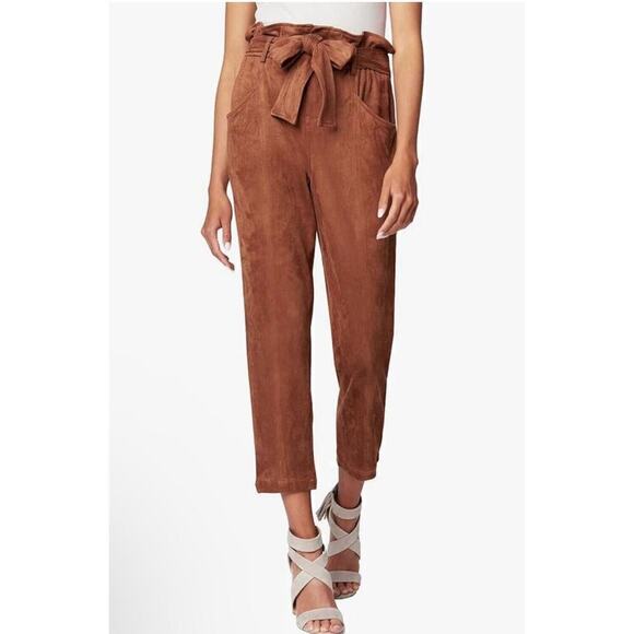 Blank NYC Faux Suede Stretch Paper Bag Crop High Waist Carmel Belted Pants Sz 27 - Picture 1 of 10